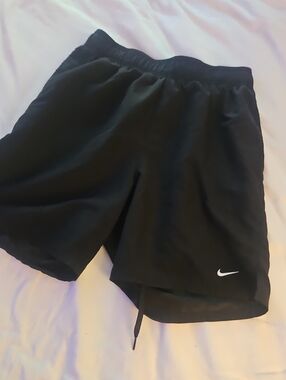 Nike Men’s Black Athletic Shorts Swim Suiy with White Swoosh